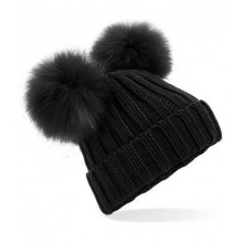 Infant Faux Fur Double Pom Pom Beanie B414A